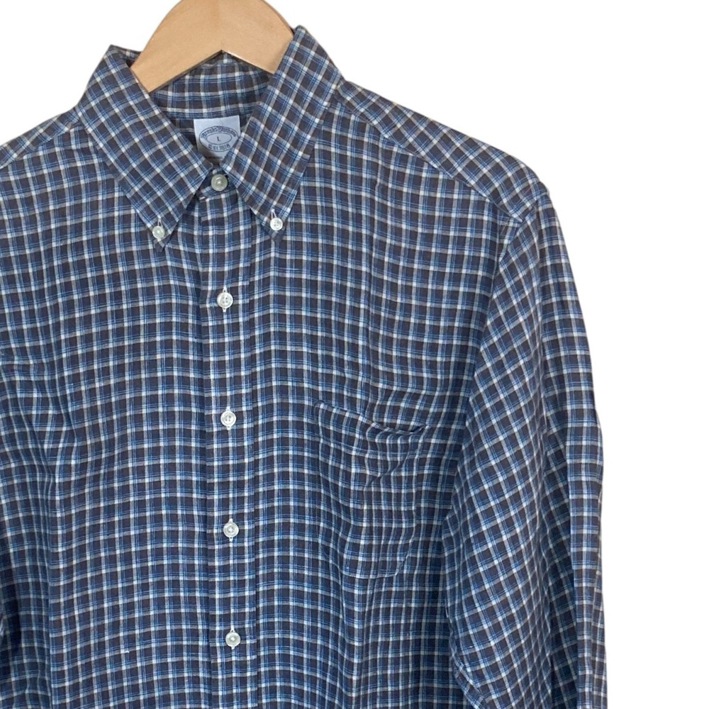 Brooks Brothers Shirt Men Button Down Large L Plaid Irish Linen Preppy